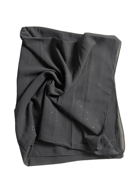 Moon Dust Georgette Hijab Jet Black - Shimmer Lightweight Elegant 72x28 Inches | SatrStudio