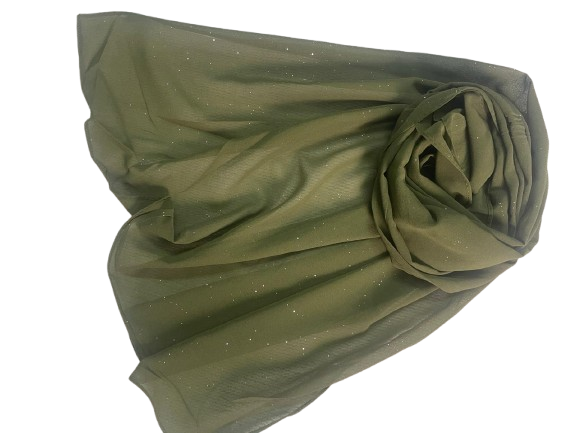 Moon Dust Georgette Hijab Olive Green - Shimmer Lightweight Elegant 72x28 Inches | SatrStudio