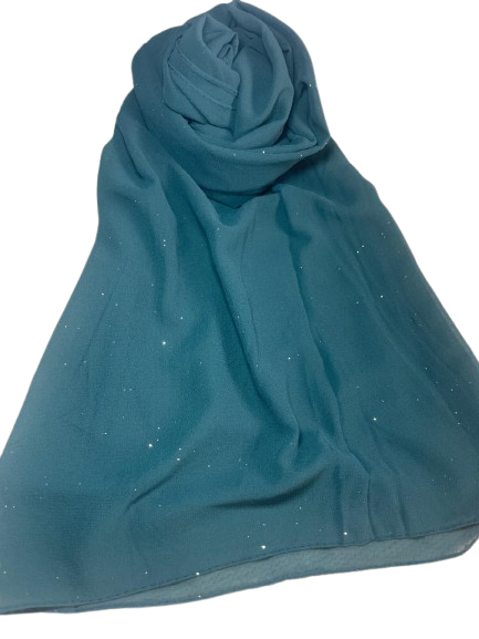Moon Dust Georgette Hijab Teal Blue - Shimmer Lightweight Elegant 72x28 Inches | SatrStudio