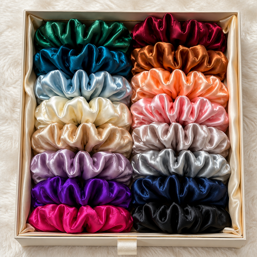 Premium Satin Scrunchies Pack of 16 - Multicolor Hair Accessories Gift Set | SatrStudio