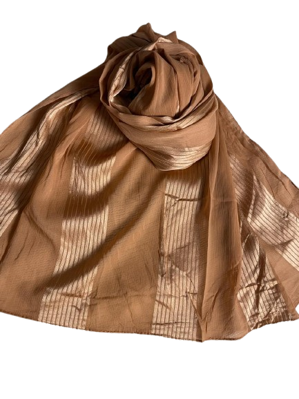 Brown scarf with a subtle pattern on a white background