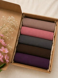 Georgette hijab bundle pack of 5 in mocha, pink, grey, brown and purple gift box