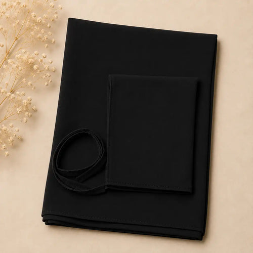 Plain georgette hijab and niqab set in classic black folded flat 