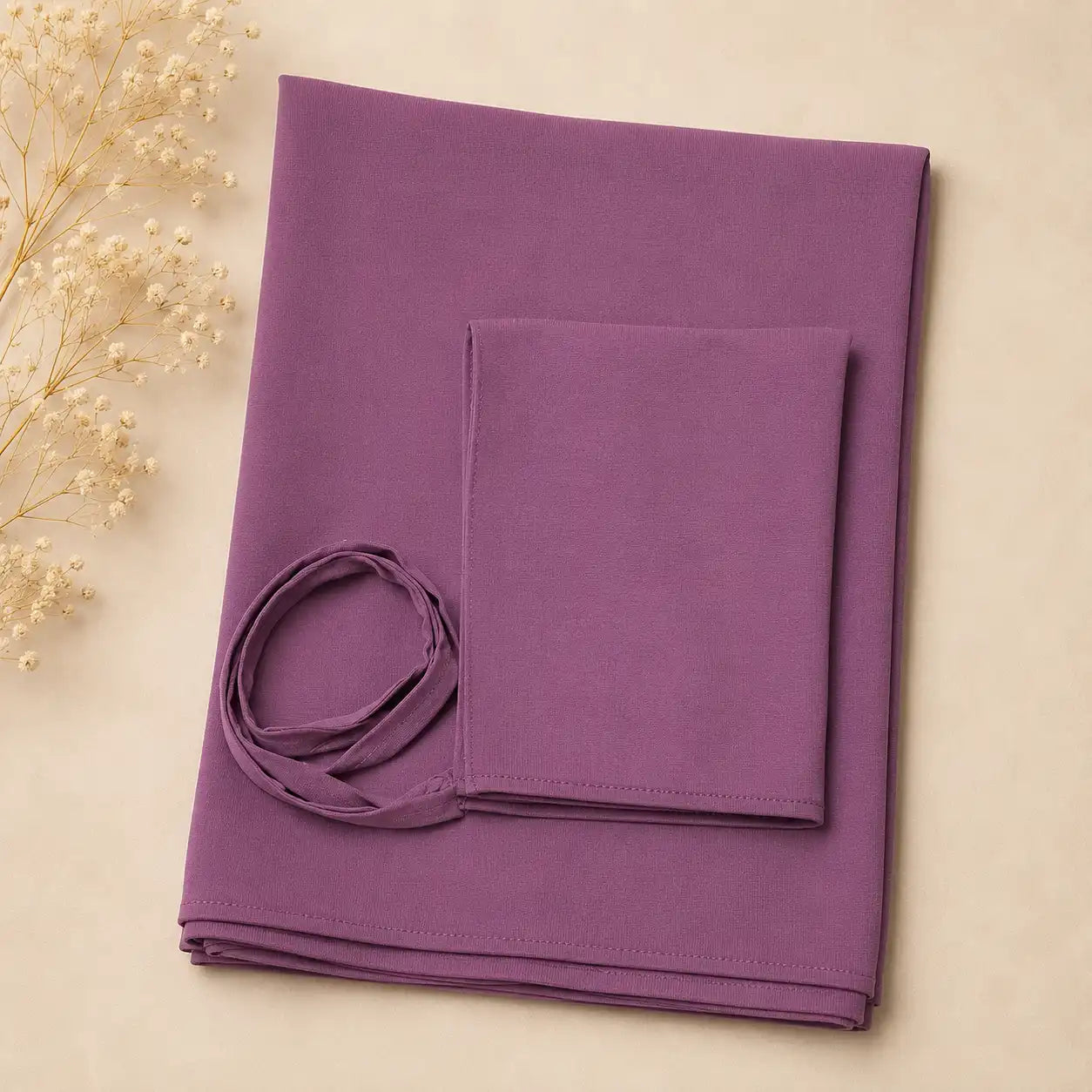 Plain georgette hijab and niqab set in royal purple folded flat