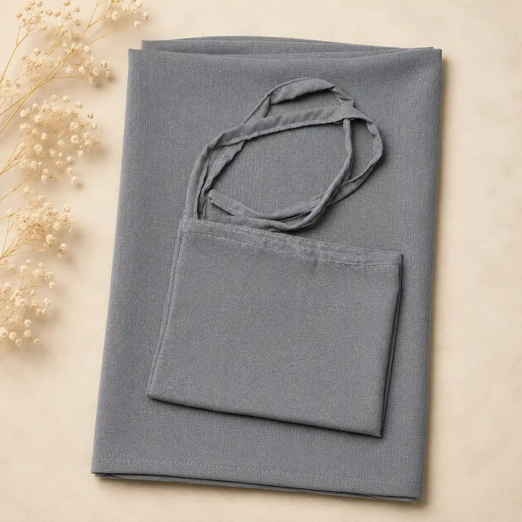 Plain georgette hijab and niqab set in slate grey folded flat