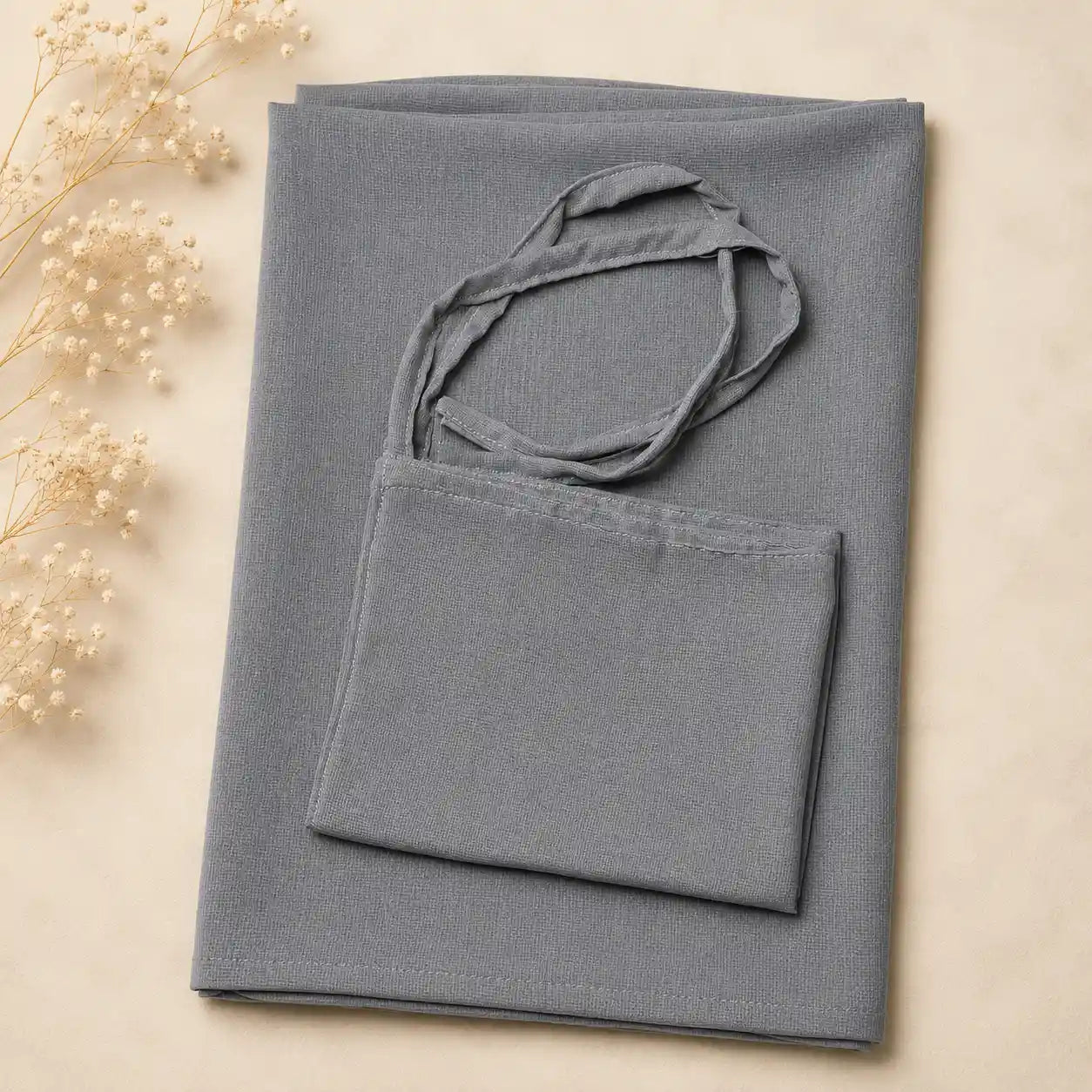 Plain georgette hijab and niqab set in slate grey folded flat