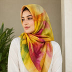 Woman wearing yellowish green slub lawn hijab styled look