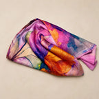 Slub lawn hijab pink multicolor watercolor mix flat lay showing fabric texture