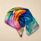 Slub lawn hijab zinc orange multicolor mix flat lay showing fabric texture